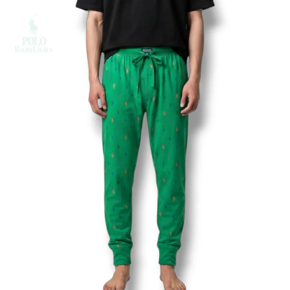 Polo Ralph Lauren Mens Green All Over Pony Print Pajama Jogger Pants Size Large